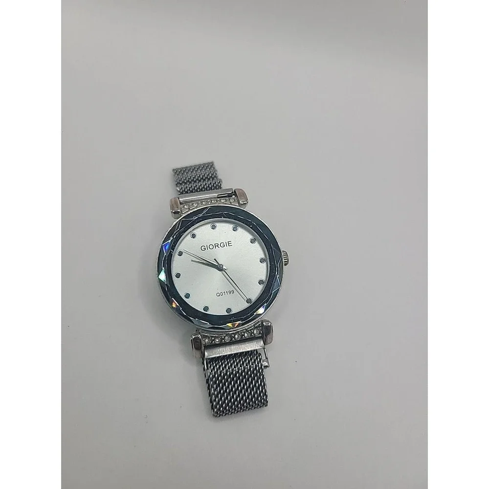 Giorgie Vintage Womens Silver Mesh Strap Bracelet Quartz Watch Minimalist Dial